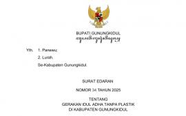 BUPATI GUNUNGKIDUL KELUARKAN SE IDUL ADHA TANPA PLASTIK